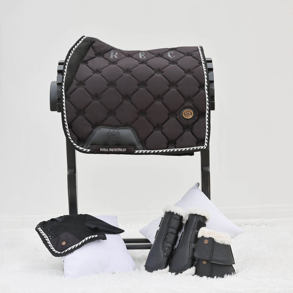 Royal Equestrian Dressage Saddle Pad Black Silver Full