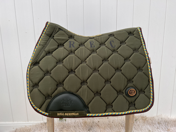 Royal Equestrian Jump Saddle Pad Olive Gold Limited Full