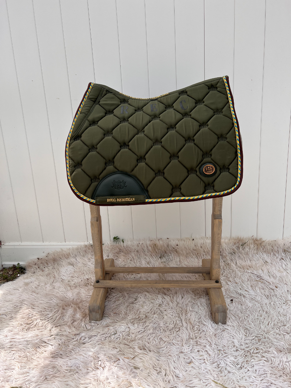 Royal Equestrian Jump Saddle Pad Olive Gold Limited Full