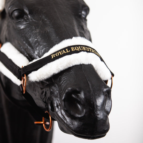 Royal Equestrian Fur Halter Black Gold Full