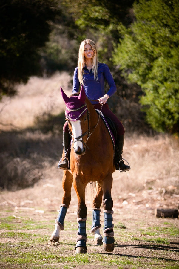 Royal Equestrian Premium Ear Bonnet Purple Navy Full