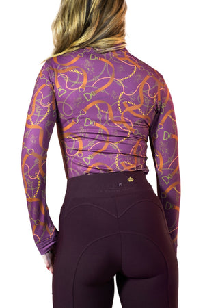 Royal Equestrian Base Layer Cavallo Le Pouvoir Sport Uv Protection Riding Top  Merlot Gold