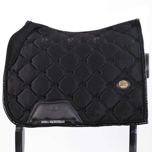 Royal Equestrian Dressage Saddle Pad Black Leather Full