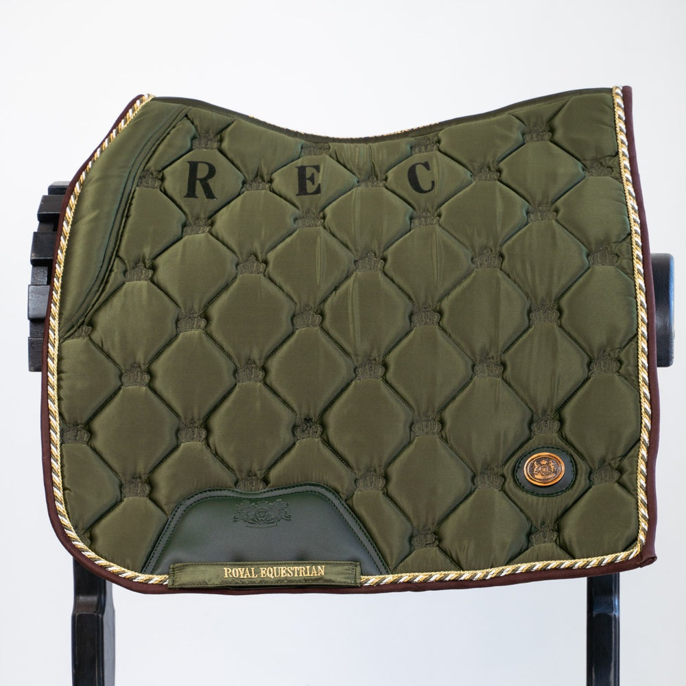 Royal Equestrian Dressage Saddle Pad Olive Gold Full