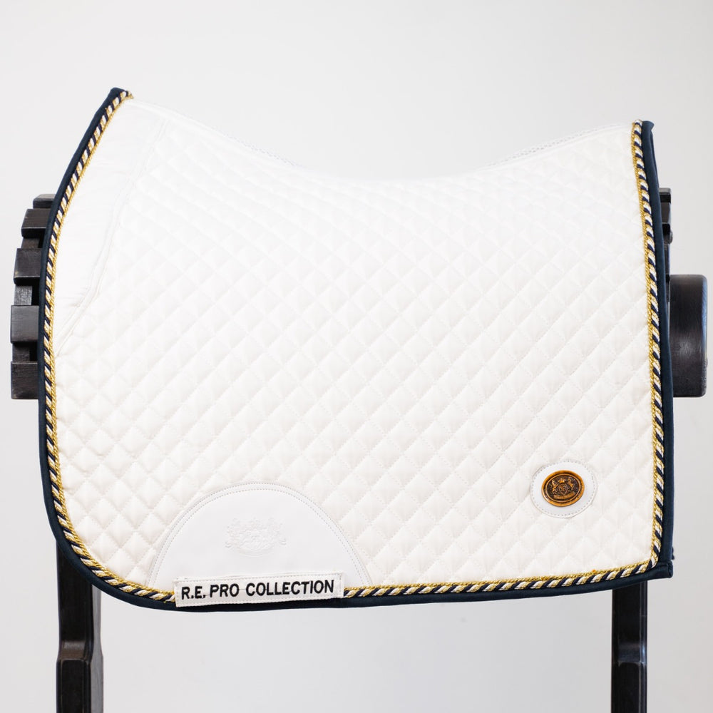 Royal Equestrian Dressage Saddle Pad White Gold Pro Full