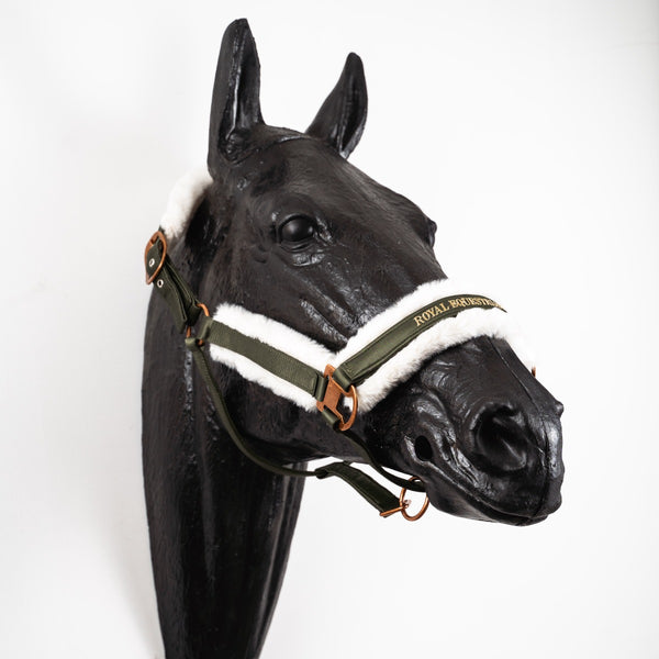 Royal Equestrian Fur Halter Olive White Full