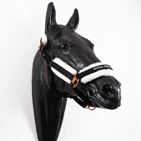 Royal Equestrian Fur Halter Black Silver Full