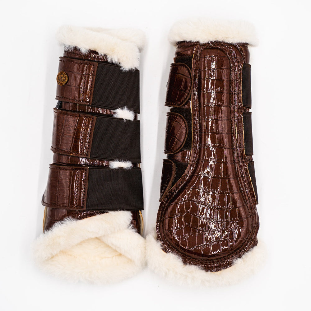 Royal Equestrian Lined Brushing Boots Chocolate White Croco