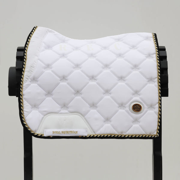 Royal Equestrian Dressage Saddle Pad White Gold Full